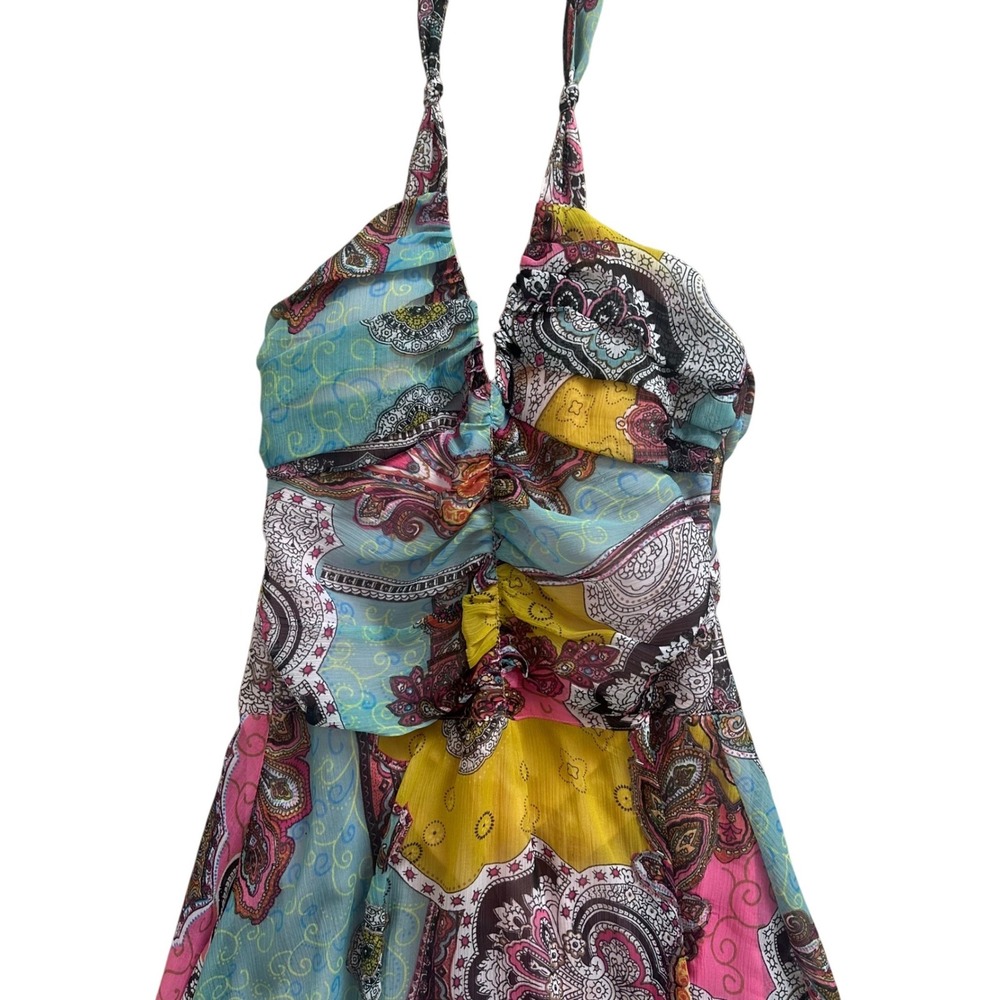 Cdc Boho Paisley Patchwork Beaded Halter Dress Ha… - image 2